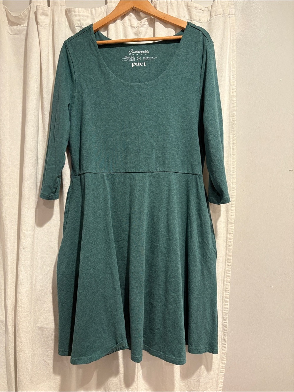 Pact Fit and Flare Teal Scoop Neck Swing Dress Women’s Size 2XL Organic Cotton